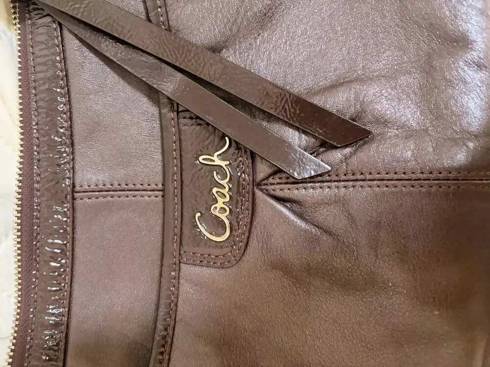Coach F19726 Brown Leather and Patent Leather Convertible Shoulder Bag